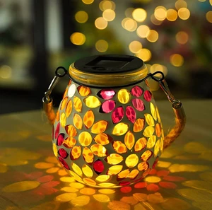 Waterproof IP65 LED Solar Small Mosaic Hanging Lanterns Outdoor Garden Decor for Patio Pathway Yard Christmas Halloween Gift