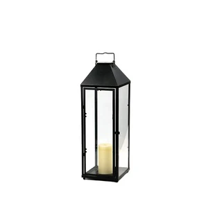 High Quality Iron Retro Lantern Indoor/Outdoor Chinese Style LED Hurricane Lamp Glass Classic Candle Jar Home Decoration