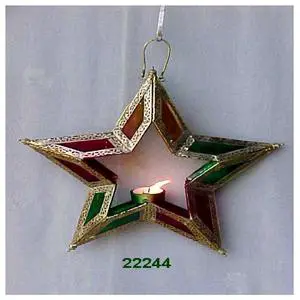 Star Shape Brass & Glass Hanging Tealight Glass Classic Lantern for Indoor & Outdoor