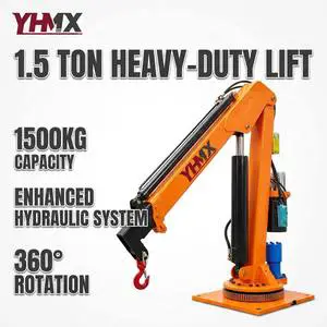 Heavy Duty 1.5T Capacity Vehicle Mounted Crane Small Truck Crane 3.4m Max Lift Height Wireless Remote Control Rattien Type