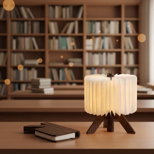 R-Shaped Wooden Folding Paper Lamp with Custom Logo, Handmade Curved Origami LED Night Light Various Sizes for Bedroom Office
