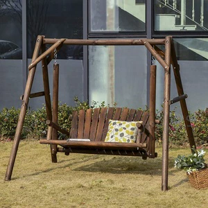 Garden Log Wood Swing Patio Wooden Swing with Stand