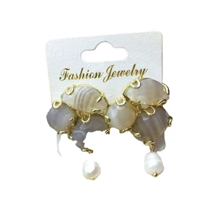 Wholesale Bulk 2025 Trendy 18K Gold Plated Brass Pave with Zircon and Fresh Water Pearl Dangle Earrings
