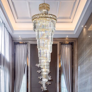 Led Modern Luxury Chandelier Pendant Lights for Hotel Lobby Decor Hotel Stairwell Round Crystal Chandeliers for High Ceilings