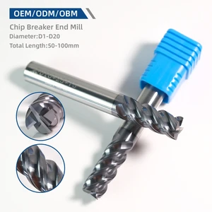 D6-D20 4-Flute High Precision High Speed Durable Carbide CNC Milling Cutters AlTin/Tin Customizable ODM/OEM Chip Breaker Cutting