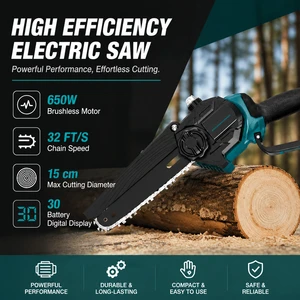 Battery Chainsaw 6in Guide Bar Brushless Motor 900W DIY Portable Woodworking Tree Cutting Saw OEM Model