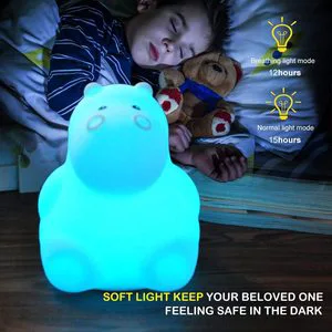 Cartoon Hippo Silicone Night Light Touch Control LED Rechargeable Bedside Lamp for Baby Nursery Kids Holiday Gifts