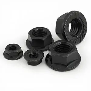 Grade 4.8 Black Flange Hex Nuts, Built-in Washer Anti-loose, Wholesale for Household Light Machinery
