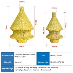 Dia 38mm/50mm Vacuum Brazed Diamond Multifunction Chamfer Reamer Conical Center Drill Bit for Granite Marble Porcelain Quartz