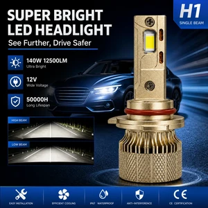 140W LED Car Headlamp Bulb 12500LM 12V Aluminum Housing with 50000H Lifespan for Replacing Frequently Failed Halogen Bulbs