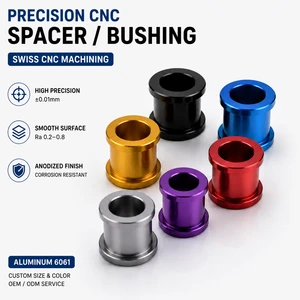 Custom CNC Machining Aluminum 6061 Spacer Bushing Precision Swiss CNC Turning Parts Anodized OEM ODM CNC Manufacturer