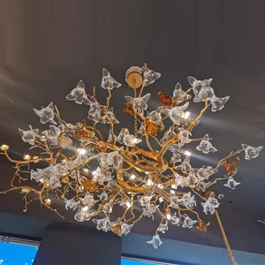 Custom Design Handmade Tree Branches Flower Moroccan Style Glass LED Square Hotel Chandelier
