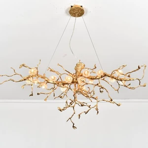 MEEROSEE 2020 New Design Copper Hanging Lighting Fixture Fancy Tree Branch Brass Pendant Lamp Chandelier for Home Decor MD86187