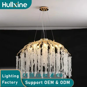 Hullxine Modern Light Luxury Aluminum Square Tassel Crystal LED Chandelier Wireless Control Household Pendant Light Italian