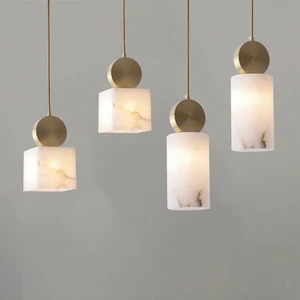 Brass Spanish Alabaster Pendant Light Simple Modern Restaurant Decoration Lighting Natural Marble Copper Indoor Bedside Lamp