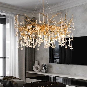 French & American Style Solid Copper Crystal Branch Chandelier, Decorative Lamp For Living Room, Dining Room & Bedroom