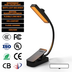 LED Book Lamp With 600nm Amber Light Clip Bed Lamp For Eye-Comfort Color Temperatures Stepless Dimming Brightness For Reading