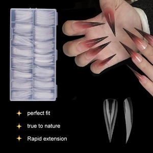 LongZao Clear PMMA Full Cover Nail Tips 15 Sizes Square Almond Stiletto Coffin False Nails For Salon DIY Extension