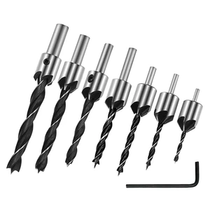 4Pcs/7Pcs Countersunk Head Countersink Drill Bit Set Woodworking 3 Tips 3-10mm Drilling Bits 61-124mm Total Length for Home