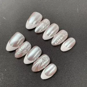 High-quality Handmade Nail Factory Wholesale Summer Hot-selling Almond Shape Hand-painted French Style 3D Design Reusable