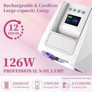 126w Professional Rechargeable Cordless Nail Dryer Uv/led Intelligent Nail Lamp Infrared Sensor Ai Gel Machines Lamp for Salon