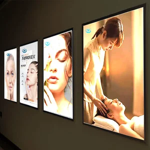 Hot Selling Indoor Ultra-Thin LED Advertising Light Boxes Aluminum Led Frame Hanging Wall Mount Tempered Glass Display