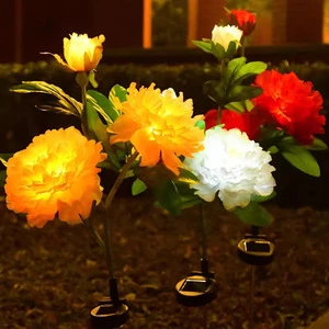 LED Solar Three Peony Lantern Waterproof IP65 Warm White Light Dimmable 360 for Outdoor Garden Lighting