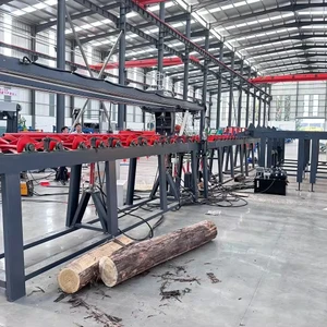 Hydraulic Wood Chain Saw Line With Log Infeed Deck 650mm Diameter Log Cutoff Saw