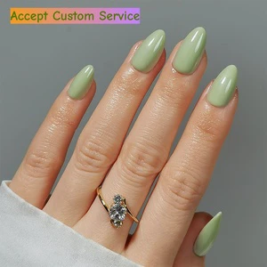Short Almond Reusable Fake False Nails Set CPNP MSDS Wholesale Plain Light Green Soft Gel Nail Artificial Press On Nails En Gros