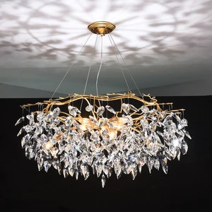 Modern Style Led Hanging Tree Leaves Drops Branch Crystal Leaf Design Pendant Light Chandelier for Living Room