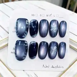 Wholesale ABS Artificial Nails Press-On Nails Almond Shape Customized Design Reusable with Glue Nail Tips Rhinestones Handmade