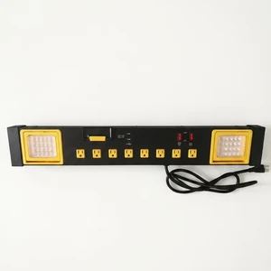 8-Outlet Metal Power Strip With 90 Degree Rotating LED Worklight, 15A 125V Workshop Electrical Outlet With 2 USB Charger
