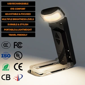 EGH Indoor Black Led Bookmark Reading Lamp Modern Desk Clip On Folding Usb Rechargeable Clip Book Light