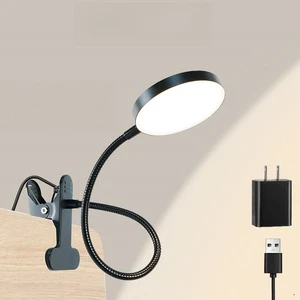 Round LED Clip on Table Lamp USB Rechargeable Flexible Gooseneck Reading Light Eye Care Study Lamp