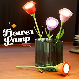 Hot Selling Bedroom Atmosphere Lamp Flower Night Light USB Rechargeable Stepless Dimming Eye protection Small Table Lamp LED