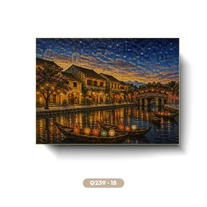 Vietnam Handmade Hoi An Night Landscape Oil Painting Lantern Festival Canvas Wall Art OEM ODM Service Model Q239-18
