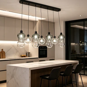 JACKSUN Glass Chandelier, G9 Uniquely Shaped Glass Bulbs Chandelier For Dining Room Islands Living Rooms 67 Cm Long Chandelier