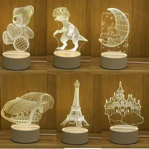 LED Night Light Acrylic Night Light With Wooden Base Brightness Adjustable Reading Room And Bedroom Table Lamp