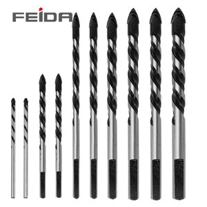 FEIDA Triangular Shank Center Drill Bit Plain Finish 125-205mm Length for Glass/Brick/Plastic/Cement Multipurpose Drill Bits