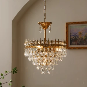 Modern Luxury LED Crystal Chandelier Copper Decorative Lighting with Adjustable Height Contemporary Style