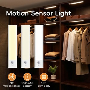 Motion Sensor LED Strip Lights Dimmable Super Bright USB Rechargeable Wireless Stick On Night Lamp For Stairs Steps Closet
