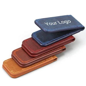 New Arrival Personalized Customized Strong Magnet Cash Clip Fashion Gift Vintage Crazy Horse Leather Money Clip