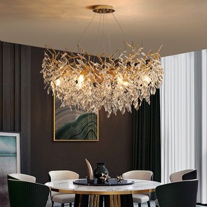 Luxury Aluminum Branch Crystal Round Chandelier Modern Restaurant Living Bedroom Pendant Lamp Glass Raindrop Decoration Light