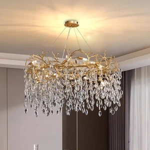French 2025 Crystal Living Room Art Creative Tree Branch Crystal Chandelier Light Luxury Villa Living Room Crystal Pendant Lamp