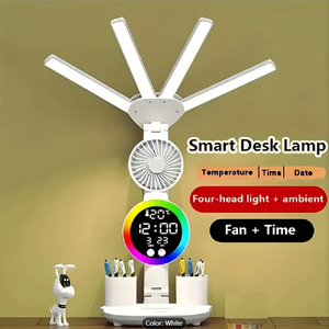 RGB Smart Touch LED Modern DC/AC Desk Lamp with Fan Clock Display Night Light & Reading Light for Home & Study Desk