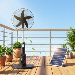 16 Inch Solar Rechargeable Portable Fan Wireless Music Player Oscillating Remote Control 5 Blades 6-Speed Mosquito-Killing 12
