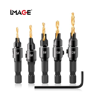 Image Countersink Drill Bit Set 5 6 8 10 12 Number Hex Shank For Woodworking And Metal Drilling