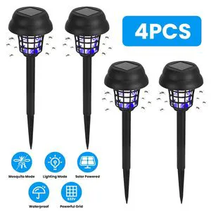 4 Pack Solar Powered UV Light Bug Zapper Outdoor Insect Killer Torch Waterproof White Light Yard Guard for Mosquitoes