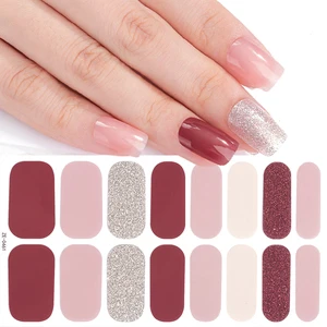 16 Pcs Plastic Waterproof Nail Stickers Pink Purple Red Glitter Gradient Colorful Peelable Macaron Wraps Film Stickers Mini Nail