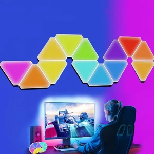 Modern Smart APP Controlled White Shade LED Triangle Quantum Gaming Lamps Wall Mounted Music Sync Night Atmosphere Light